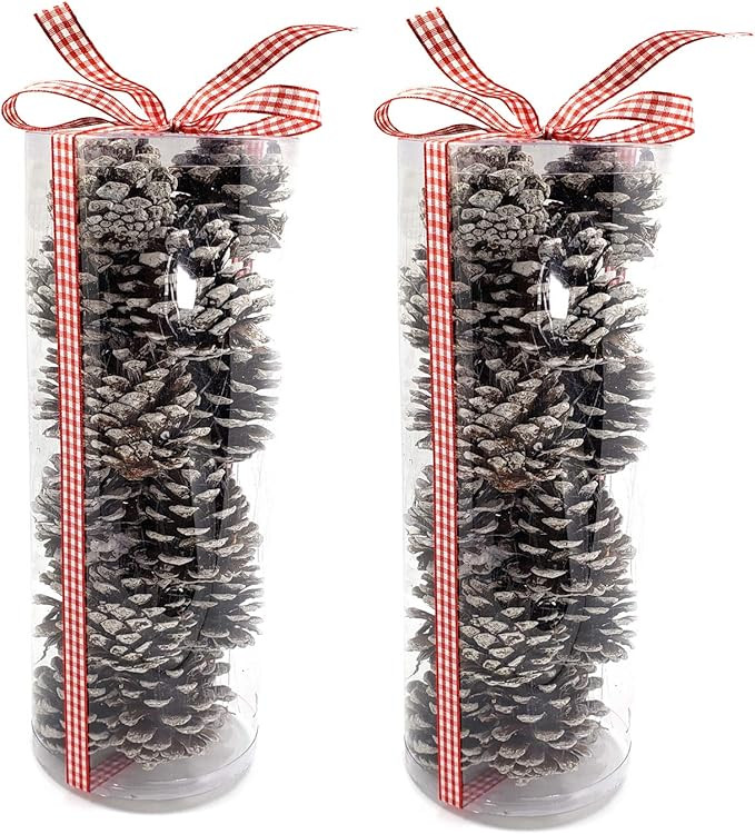 WsCrafts 2 Pack Ribbon Binding Barreled Natural Pinecones Ornament - Fall Pine Cones Home House C... | Amazon (US)
