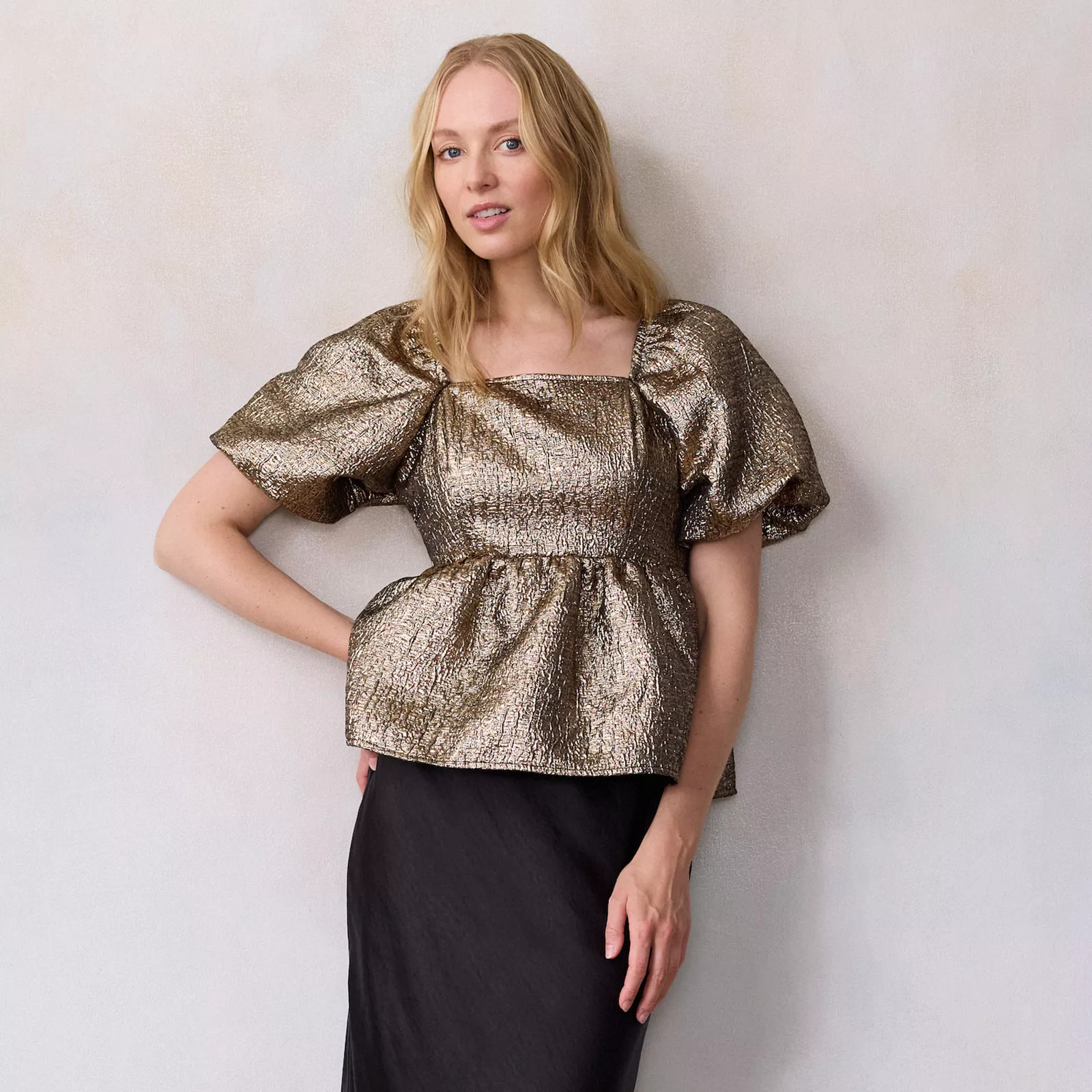 LC Lauren Conrad Puff Sleeve Peplum Top | Kohl's