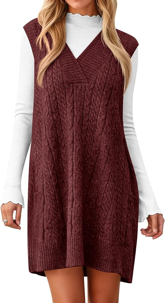 Cicy Bell Womens Oversized Sweater Vest Dress V Neck Sleeveless Fall Trendy Casual Knit Cable Min... | Amazon (US)