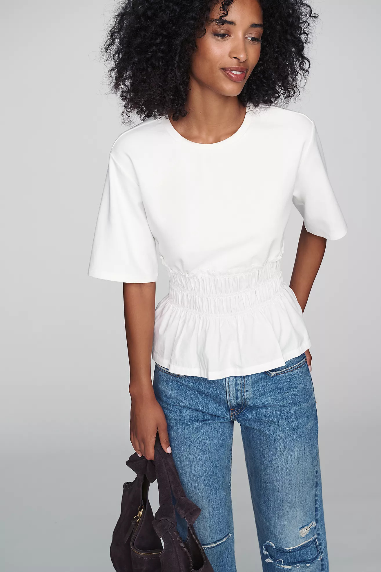 Dolan Left Coast 100% Cotton Smocked Peplum Tee | Anthropologie (US)