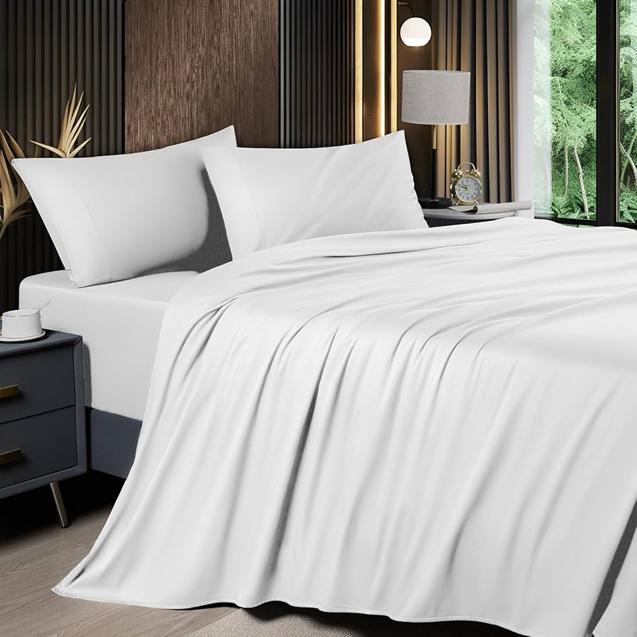 Shilucheng 4 Piece Queen Sheet Sets, Cooling Sheets, Blend Rayon Derived from Bamboo, Deep Pocket... | Amazon (US)