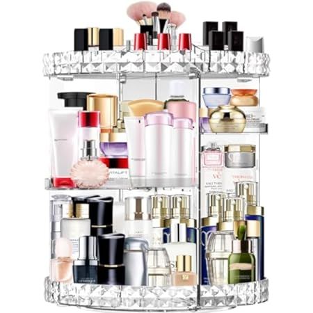 MISERWE 360 Rotating Makeup Organizer, DIY Adjustable Makeup Carousel Spinning Holder Rack, Large Capacity Cosmetic Brush Lipstick Storage Organizer Box for Vanity | Amazon (US)