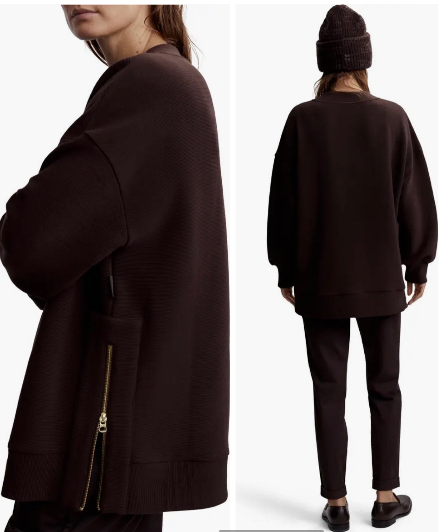 Just purchased! I have these in the ivory egret color in size XS and just purchased this coffee bean color in size XXS it runs generous ans oversized and I wanted to compare sizes. Absolutely love! Perfect to throw over leggings post workout. 

#LTKtravel #LTKfitness #LTKSeasonal