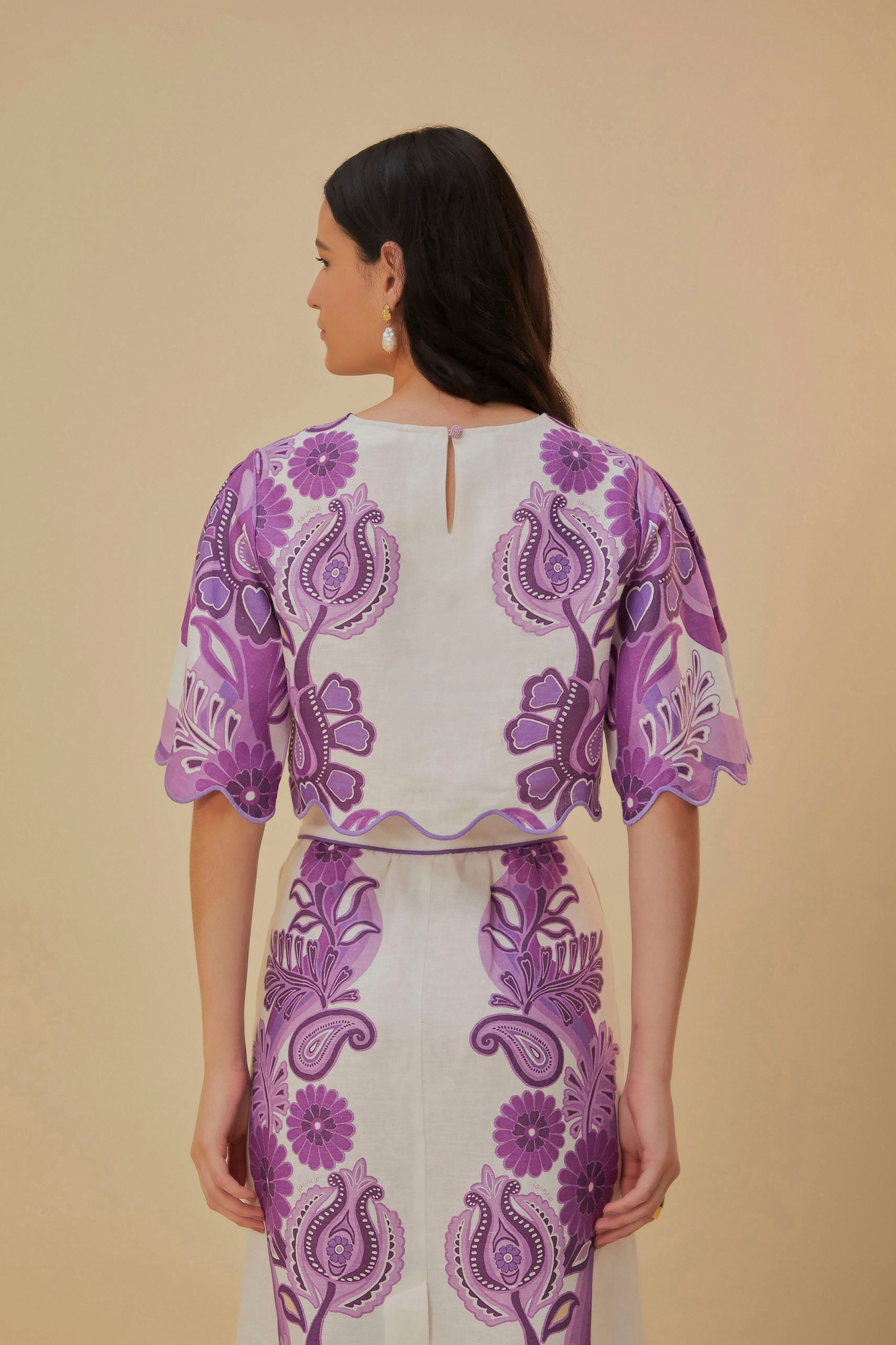 Color Festival Cream Euroflax™ Crop Blouse | FarmRio (US)