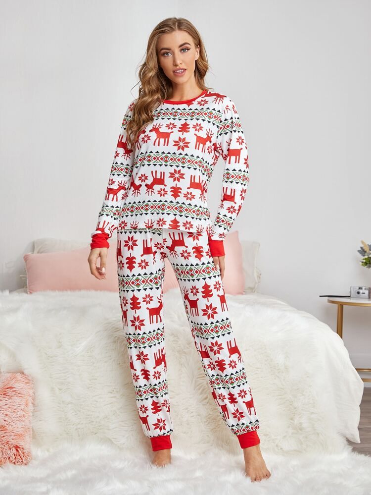 Christmas Print Top & Pants PJ Set | SHEIN