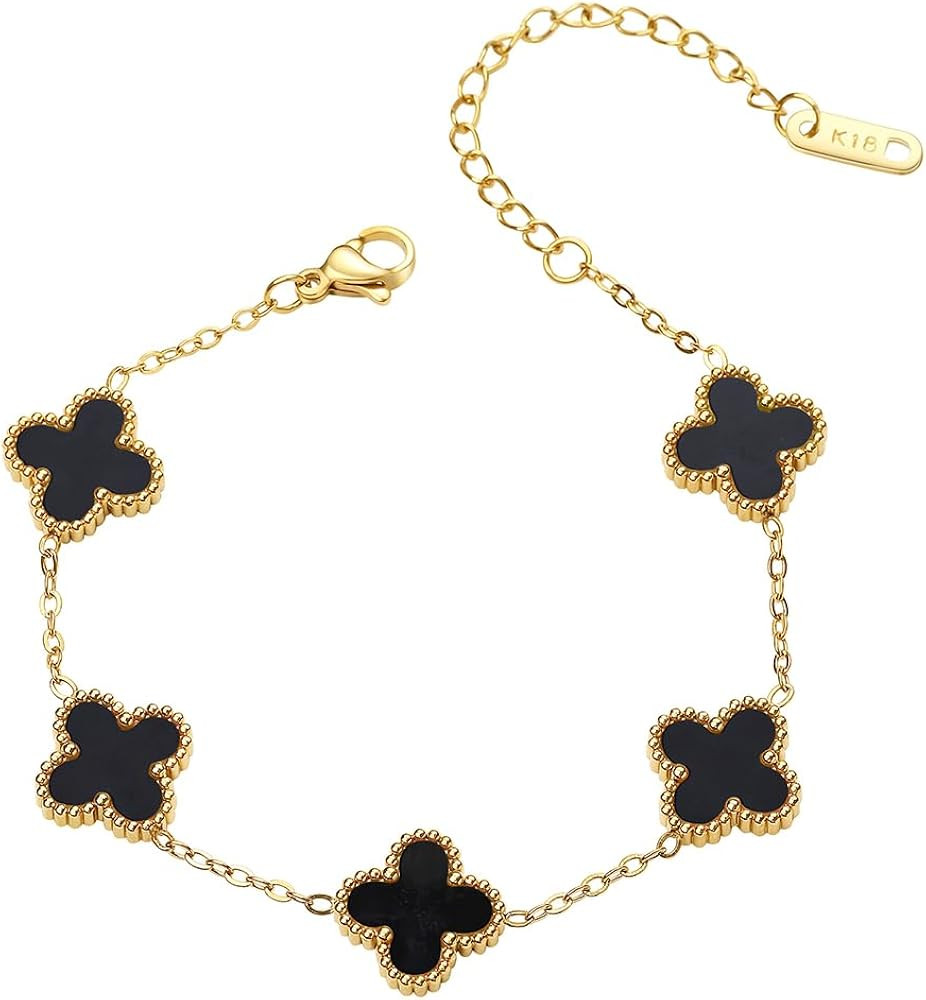 18K Gold Plated Clover Lucky Bracelet for Women Girls Trendy Link Bracelet Adjustable Plated Luck... | Amazon (US)