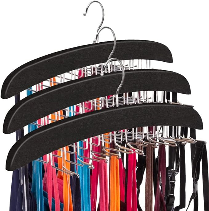 3 Pack Tank Top Hanger, Bra Hanger, Tie and Belt Hanger with Natural Wood, 24 Space Saving, 360°... | Amazon (US)