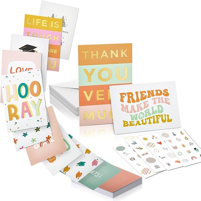 KIBAGA Beautiful Greeting Cards Set of 60 with Envelopes & Stickers - Tasteful Assorted Blank Not... | Amazon (US)