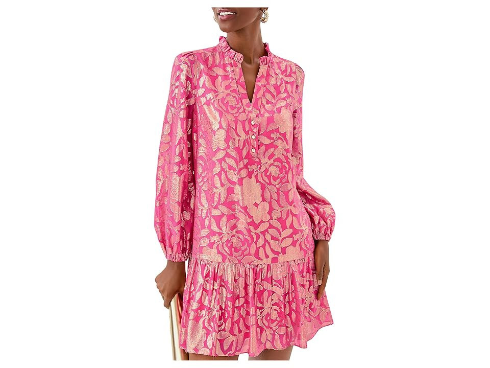 Lilly Pulitzer Evaline Silk Dress Women's Dress Sun Shell Pink Floral Bloom : 0 | Zappos