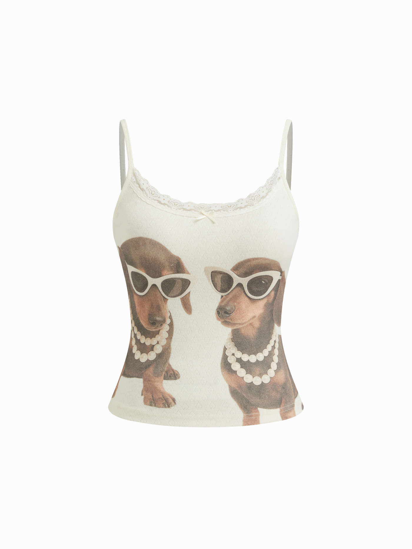 Strickstoff Cami-Top mit Hirschgrafik und Schleifen-Braunspitze For Lässige Alltagskleidung | Cider
