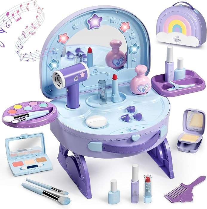 Lehoo Castle Toddler Vanity with Makeup Set, Portable Makeup Vanity for Girls with Lights Music E... | Amazon (US)
