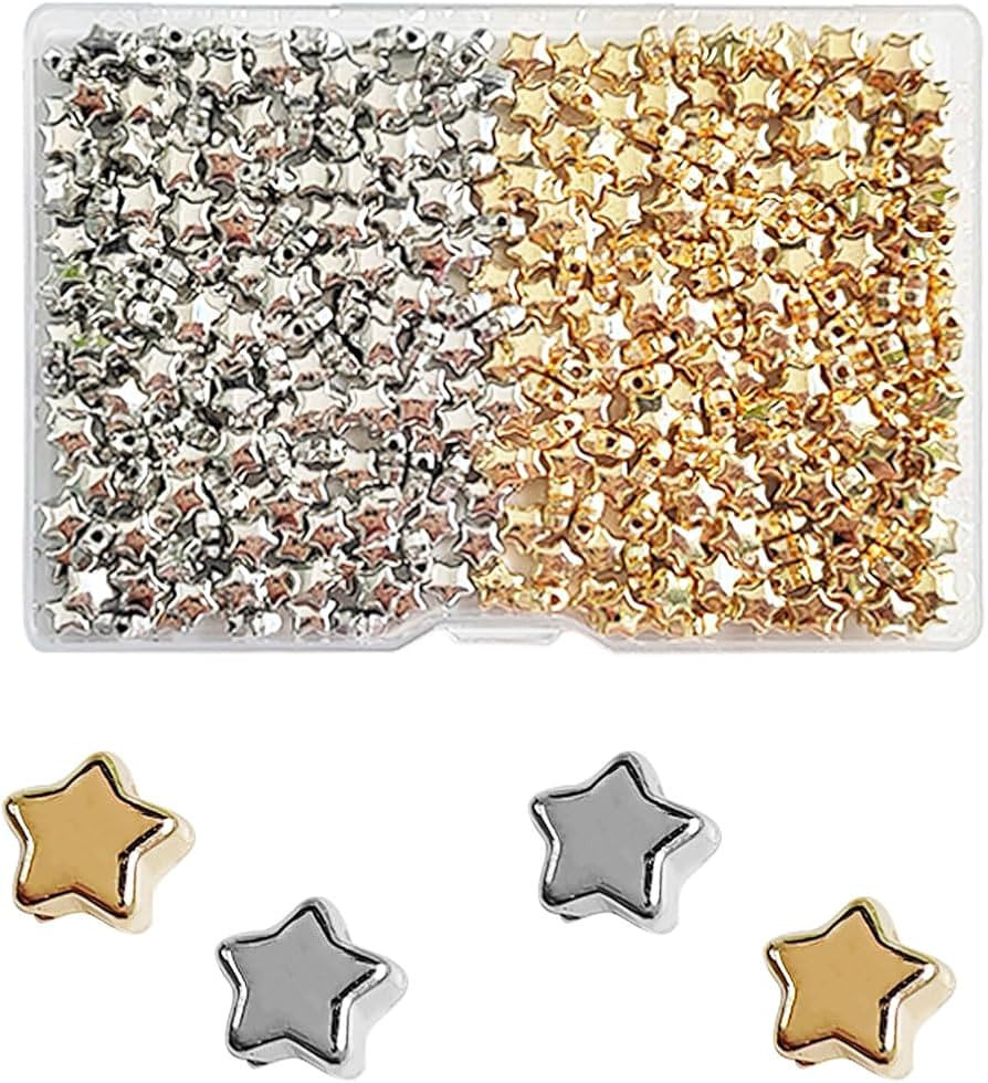 400 Pieces Star Shape Spacer Beads, 6mm Large Hole Loose Beads Accessories for Jewelry Making (Go... | Amazon (US)
