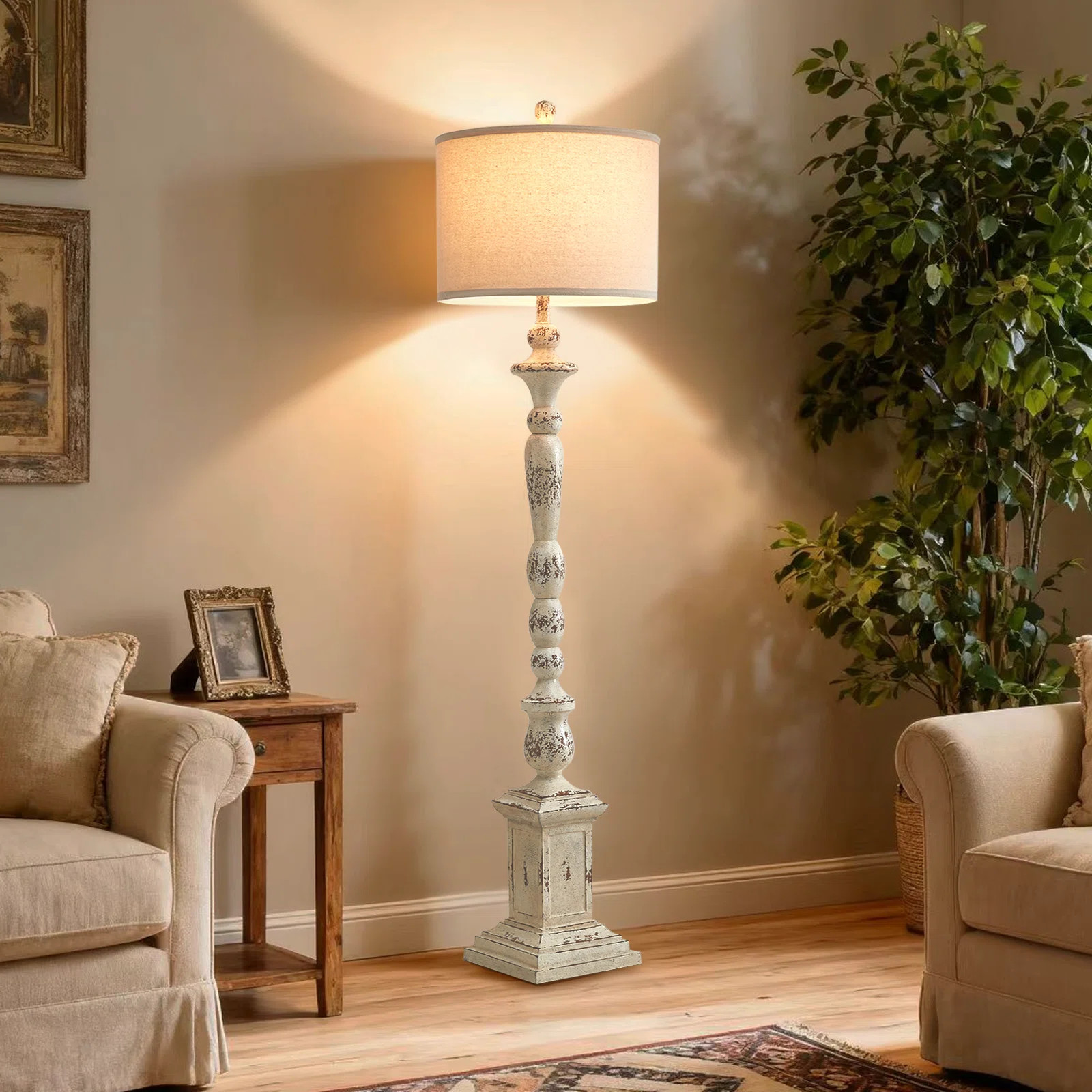 64.5" Distressed Traditional Resin Floor Lamp, Retro Farmhouse Standing Lamp With Rotary Switch, ... | Wayfair North America