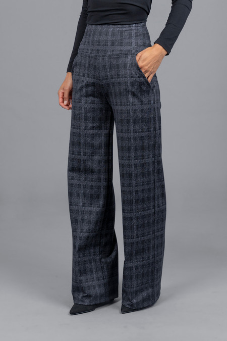 HIGH WAIST WIDE LEG PANT: CHARCOAL PLAID | KIRAGRACE