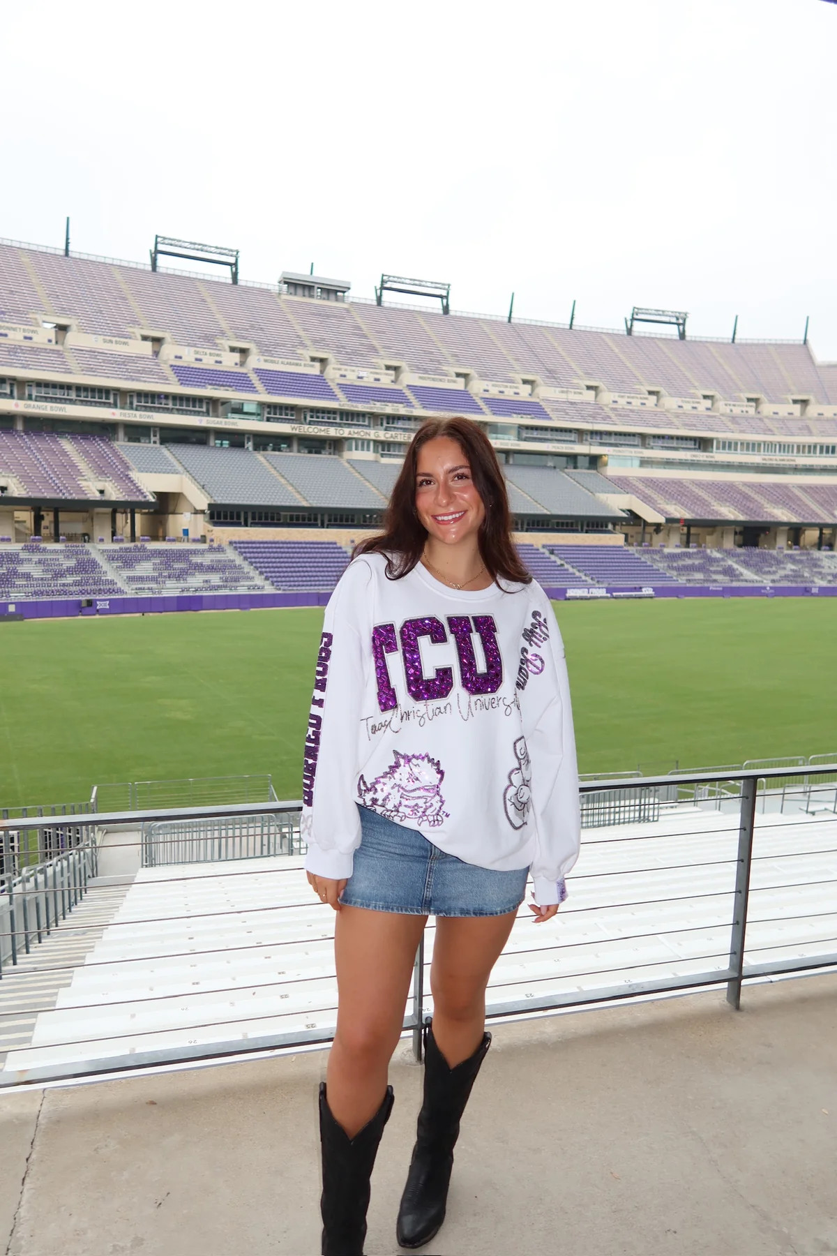 Licensed TCU Big Icons Scattered All Over Sweatshirt | Extremely Refined Boutique