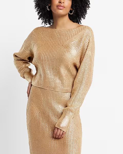 Metallic Foil Ribbed Sweater | Express