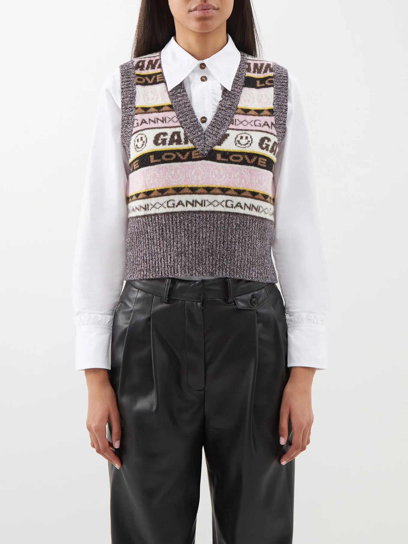 Smiley-logo jacquard wool-blend vest | Matches (UK)