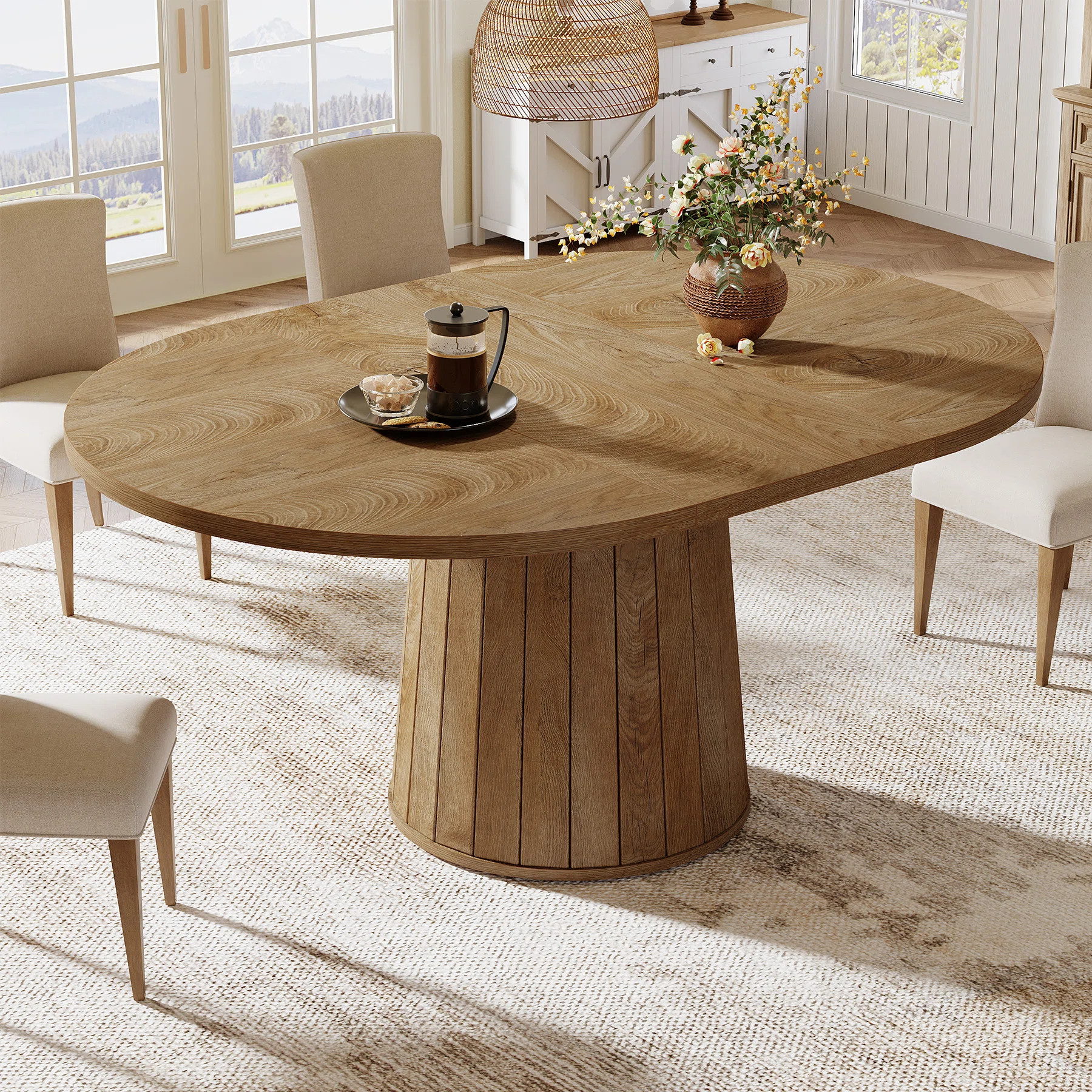 55 Inch Oval Dining Table With Wood Base For Dining Room, Kitchen | Wayfair North America