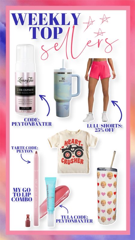 *top selling items* Valentines tee for little boy / custom tumbler / new @stanley color back in stock / Lulu UNDER $50 / my fav self tanner (code: PEYTONBAXTER) / and my go-to lip combo

Tula code: PEYTONBAXTER 
Tarte code: PEYTON

#LTKfindsunder50 #LTKbeauty #LTKstyletip