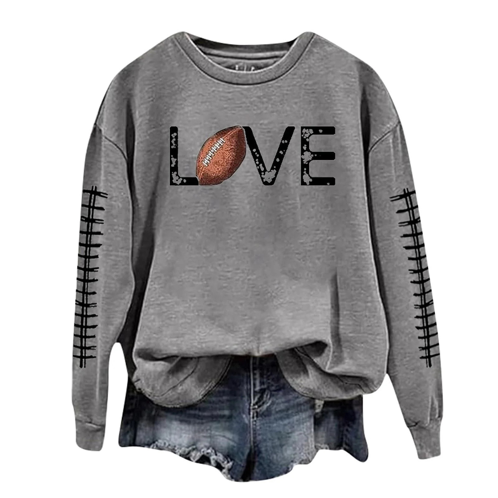 ADSSDQ Oversized Crewneck Sweatshirts Women,Game Day Football & Tennis Graphic Print Shirts Long ... | Walmart (US)