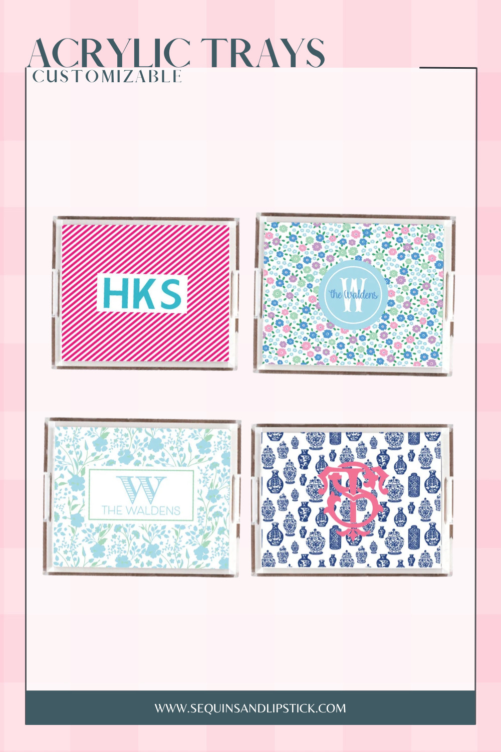 Beautiful acrylic trays personalized with monograms, florals, chinoiserie, or custom artwork make elegant gifts and timeless home décor pieces. 

 #LTKHome #LTKWedding