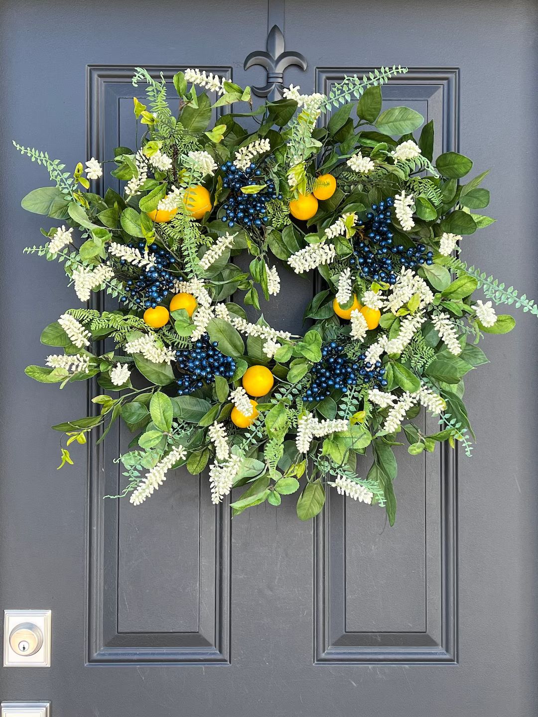 Spring Lemons and Blueberry Wreaths for Front Door, Beautiful Everyday Kitchen Wreath - Etsy | Etsy (US)