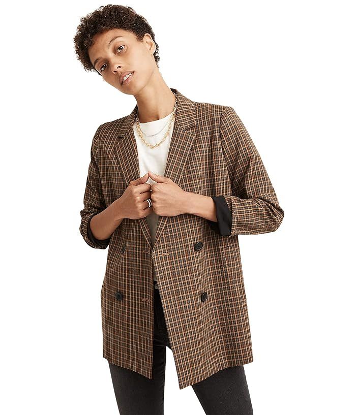 Madewell Caldwell Double-Breasted Blazer (Grove Houndstooth Seed Khaki) Women's Jacket | Zappos