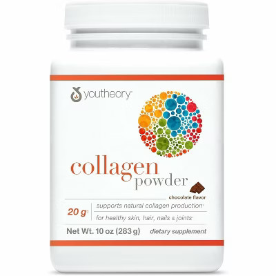 Youtheory Collagen Powder – Premium supplement with vitamin C & biotin, supports hair, skin, nails & joints, chocolate, dairy/soy/gluten free, 10 oz | Target