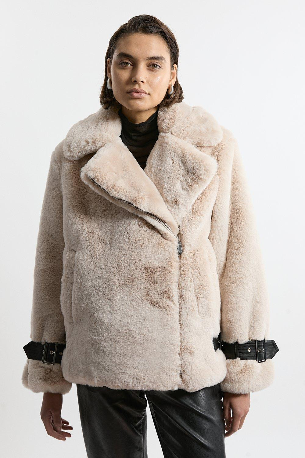 Faux Fur Biker Coat | Karen Millen UK + IE + DE + NL