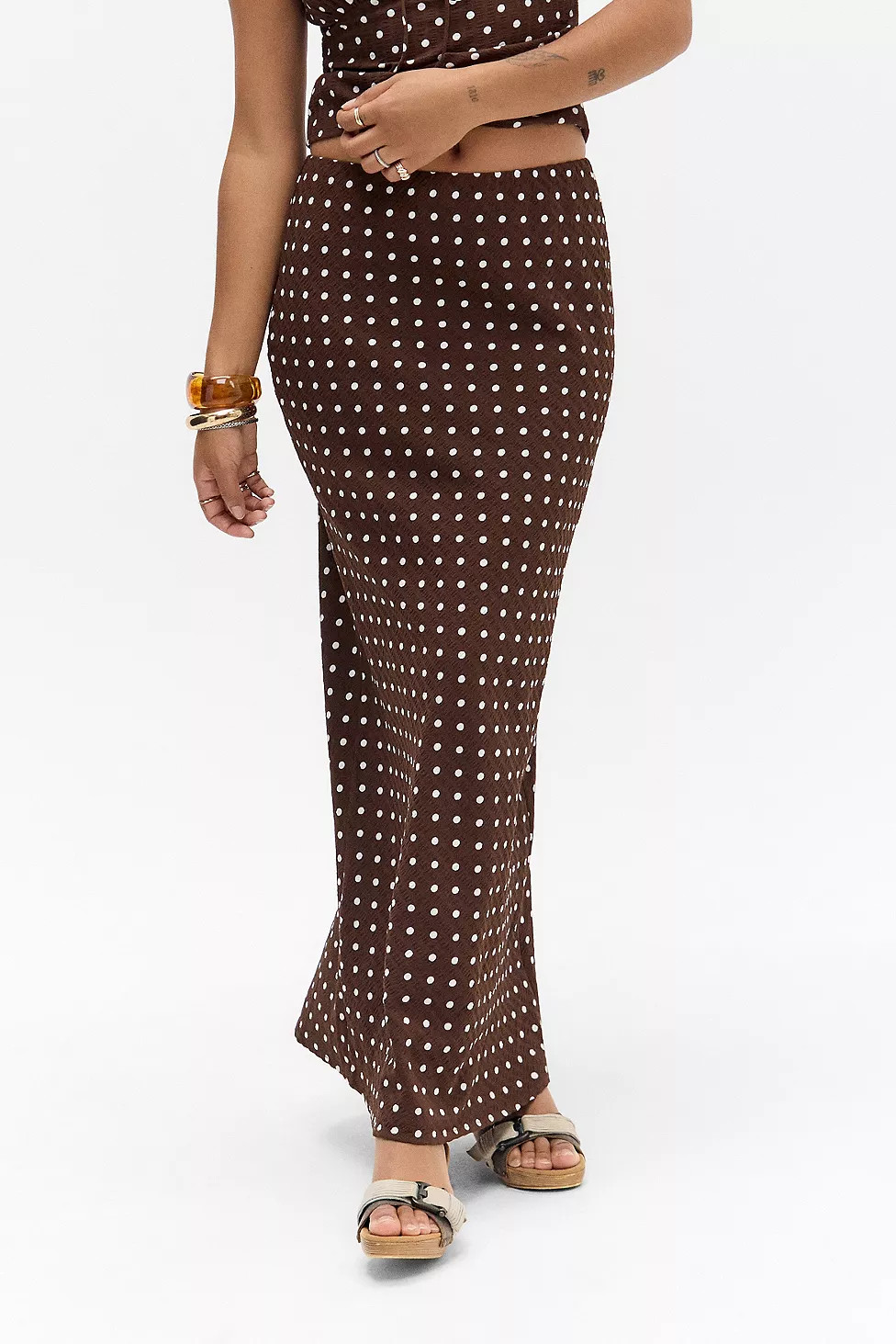 Kiss The Sky Chai Polka Dot Slip Skirt | Urban Outfitters UK