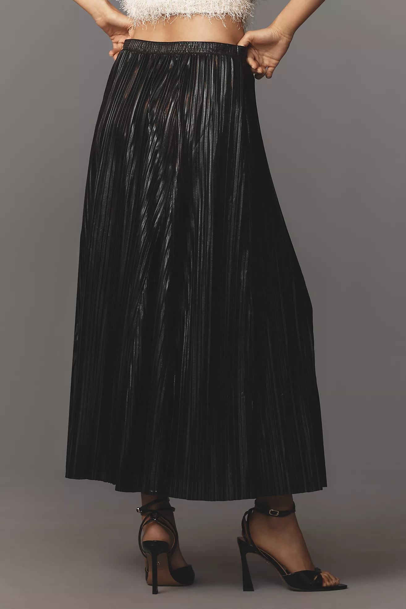 By Anthropologie Metallic Pleated Midi Skirt | Anthropologie (US)