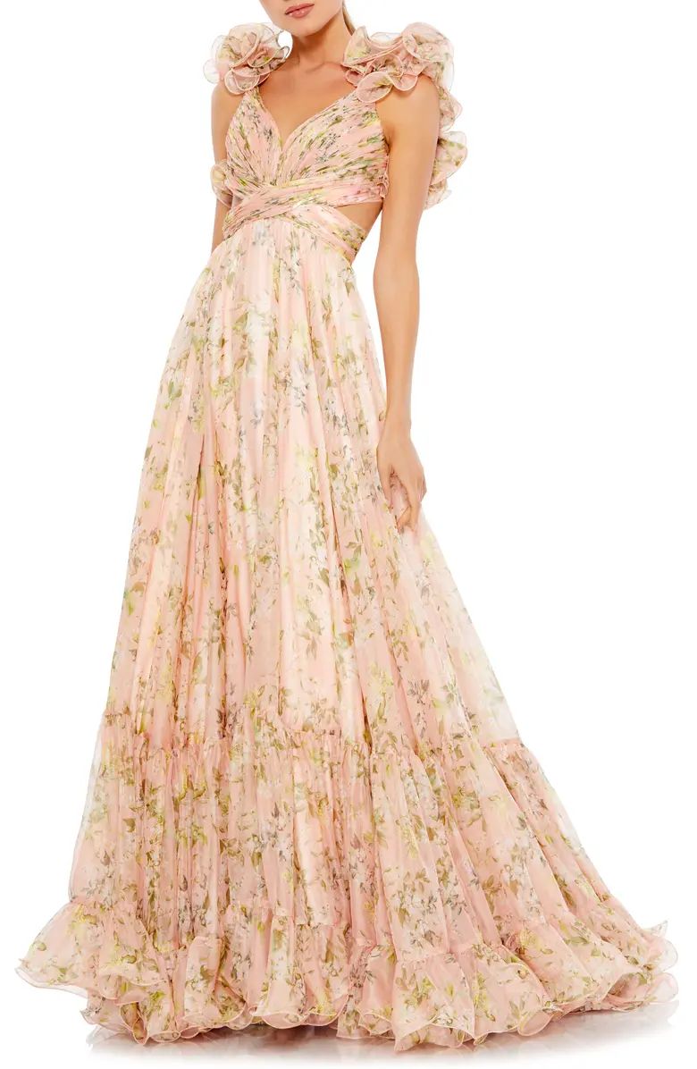 Floral Chiffon Cutout Ballgown | Nordstrom