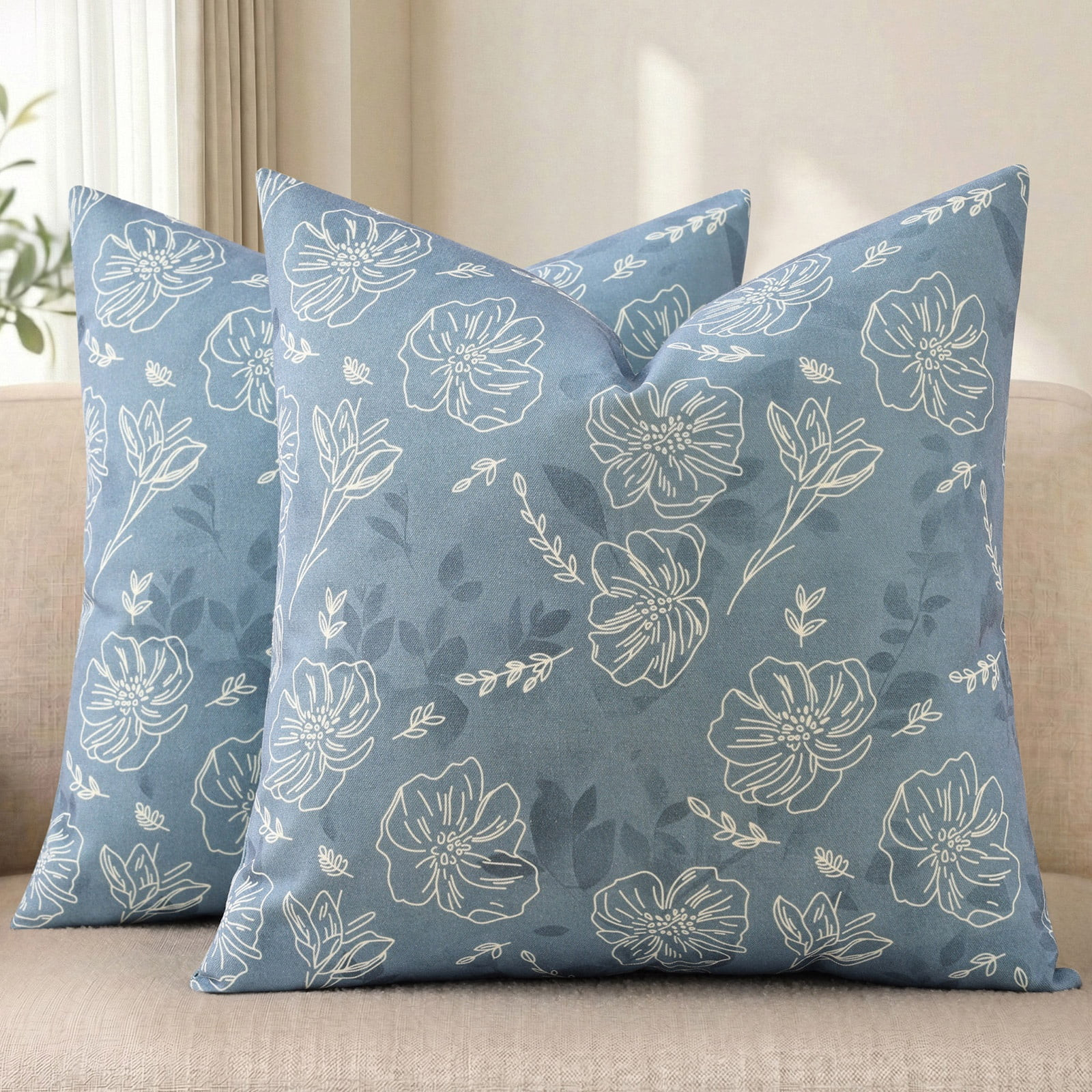 decorUhome Throw Pillow Covers 18x18 inch Decorative Pillow Covers for Couch Sofa Floral Pillowcase Indoor and Outdoor (Blue) - Walmart.com | Walmart (US)