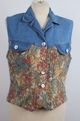 Vtg 80s Nina Piccalino 38" Bust S Denim Tapestry Floral Sleeveless Vest Top | eBay | eBay US