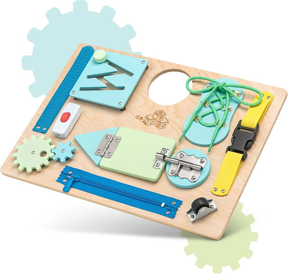 deMoca Busy Board for Toddlers, Travel Montessori Wooden Activity Board for 3 Year Old, 10 Toddle... | Amazon (US)