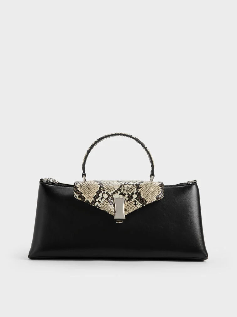 Lilibet Snake-Print Elongated Top Handle Bag - Animal Print Natural | Charles & Keith UK