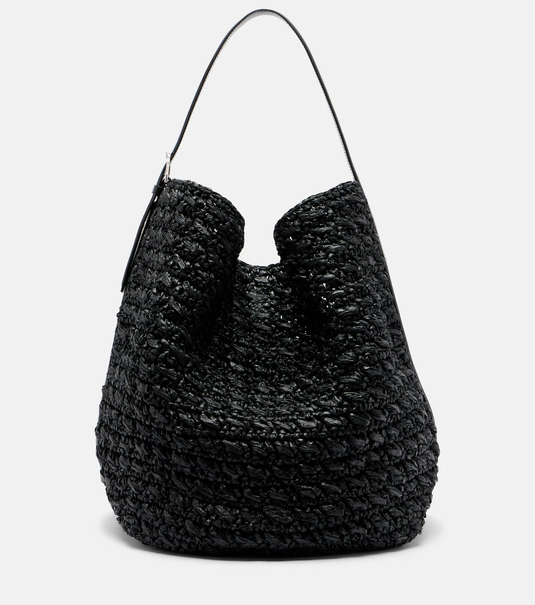 Belted leather-trimmed raffia tote bag | Mytheresa (US/CA)
