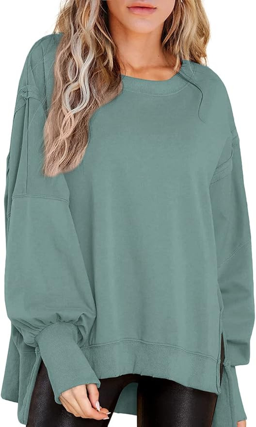 Beaully Women's Oversized Sweatshirts Crew Neck Long Sleeve Side Slit Pullovers Sweatshirt Casual... | Amazon (US)