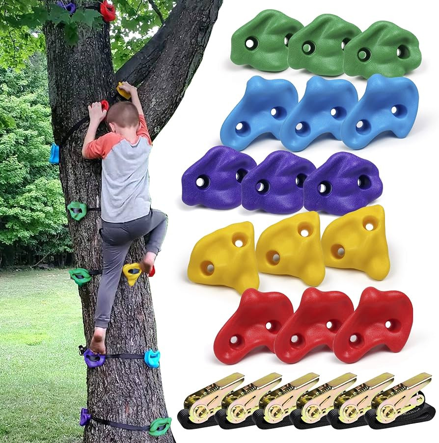 SSBRIGHT Tree Climbers, Set of 15 Climbing Holds/Steps for Kids' Outdoor Active Play with 6 Ratch... | Amazon (US)
