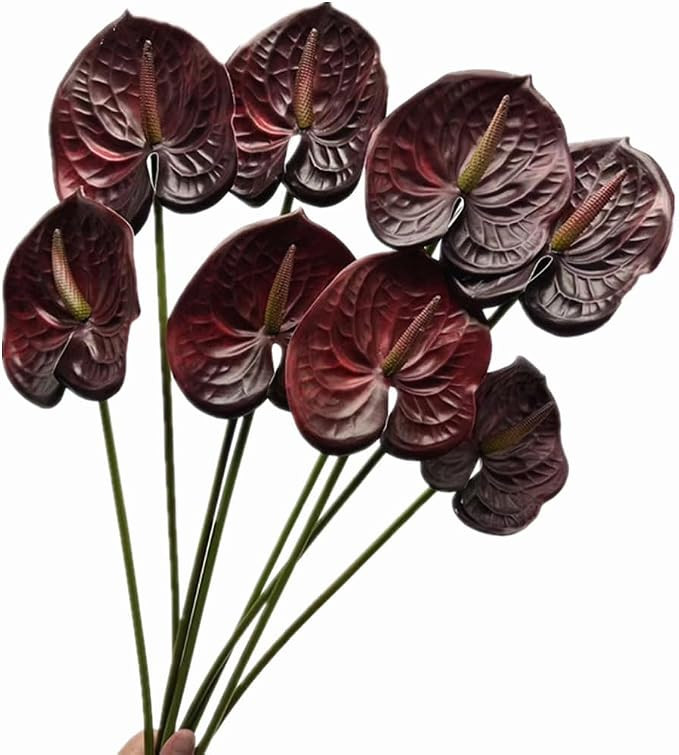 8pcs Burgundy Anthurium Artificial Flowers Lifelike Fake Flowers 5.5" Head for Table Centerpieces... | Amazon (US)