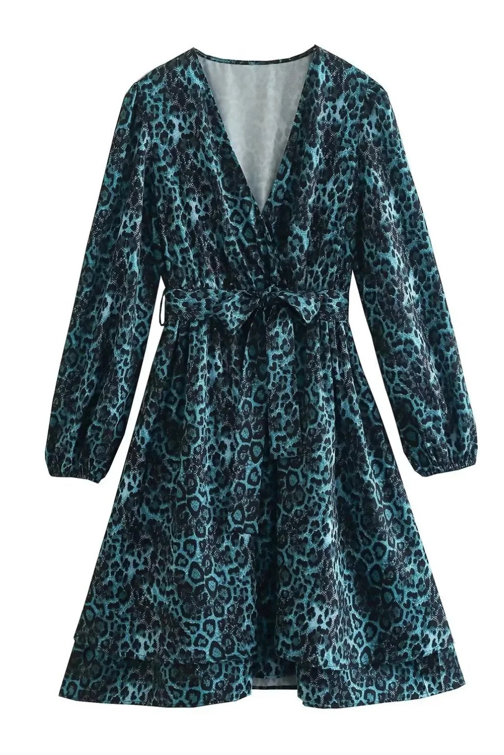 'Stacy' V-neck Leopard Belted Midi Dress | Goodnight Macaroon