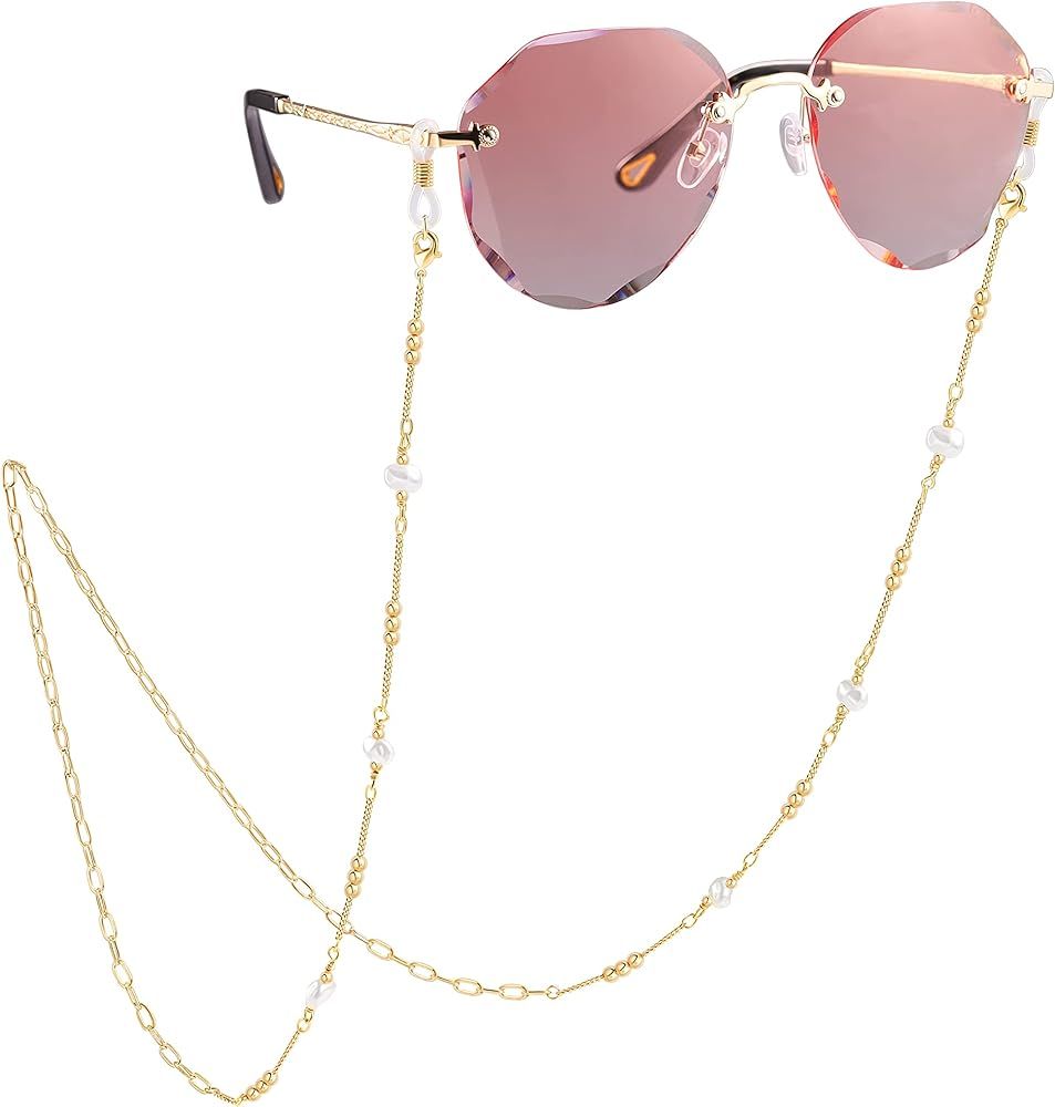 PEARLADA 18K Gold Eyeglass Chain Sunglasses Strap Holder Reading Glasses Retainer Gold Beaded Cha... | Amazon (US)