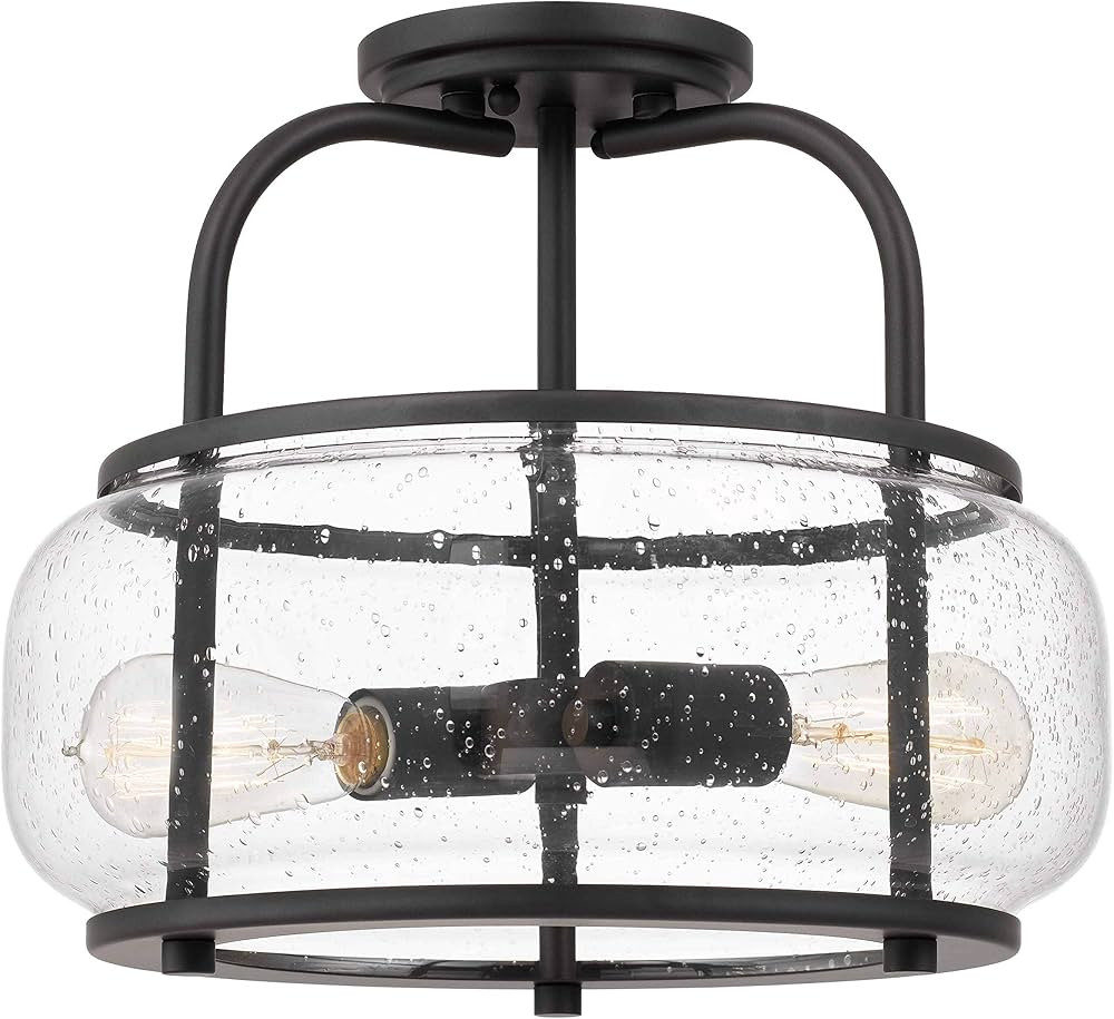 Tawson Elisha 2-Light Semi Flush Mount Ceiling Light with Seeded Glass Shade Black Finish for Hal... | Amazon (US)