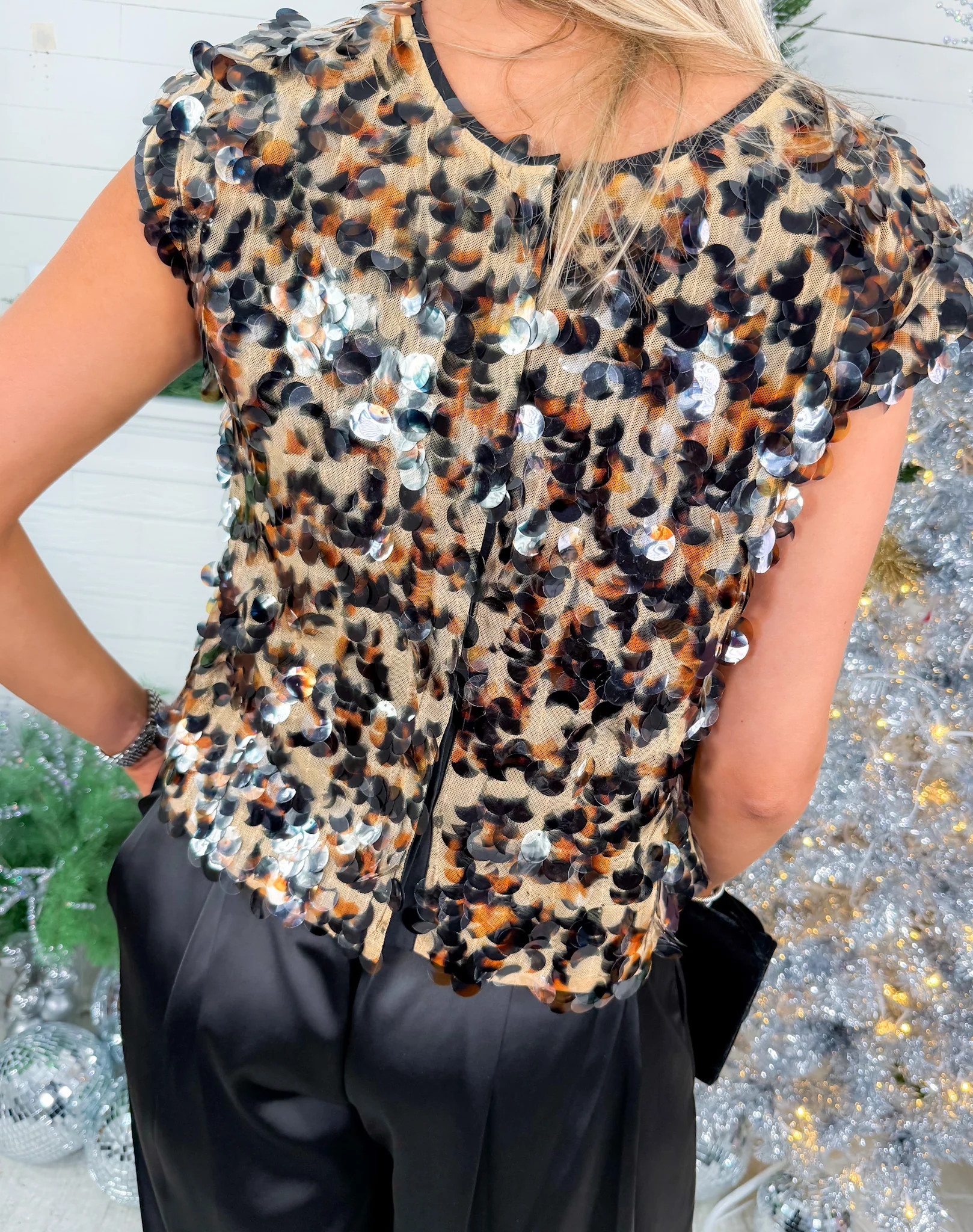 Emily McCarthy Hatti Tortoise Shell Sequin Tank | Clover and Bee | Clover + Bee