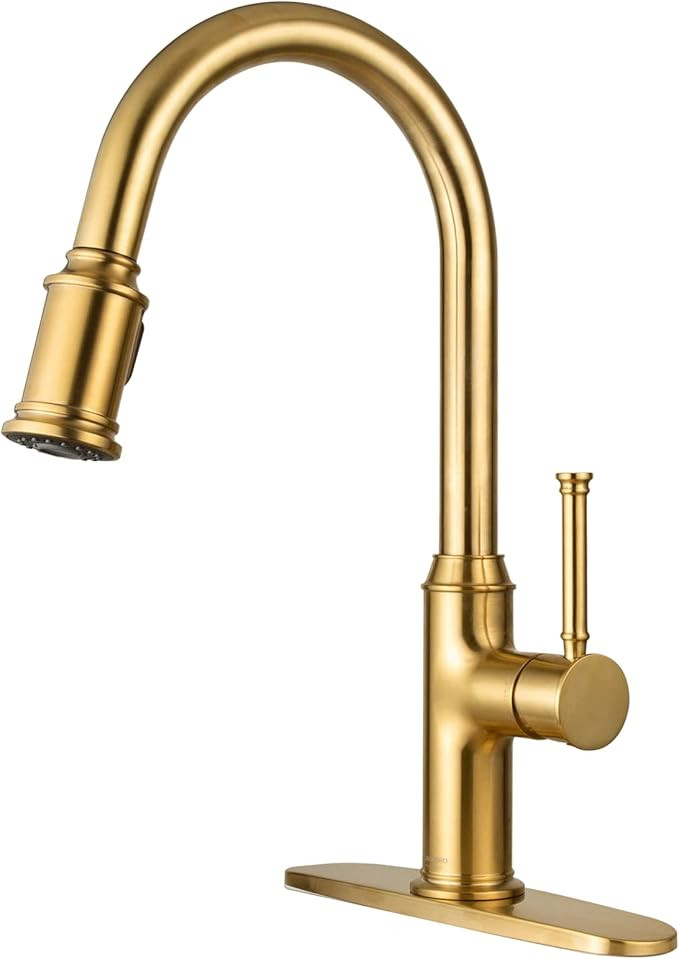 Brushed Gold Kitchen Faucet with Pull Down Sprayer, Lava Odoro Single Handle Gold Kitchen Sink Fa... | Amazon (US)