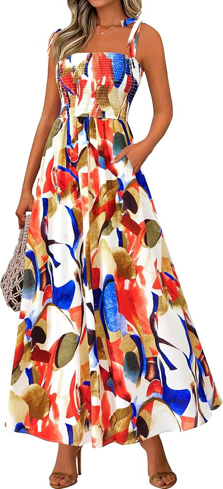 PRETTYGARDEN Womens Summer Dresses Floral Sleeveless Smocked Maxi Dress Boho Spaghetti Strap A Li... | Amazon (US)