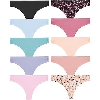 ROSYCORAL 10 Pack Seamless Thongs for Women Breathable Low Rise Panties Invisible Hipster Underwe... | Amazon (US)