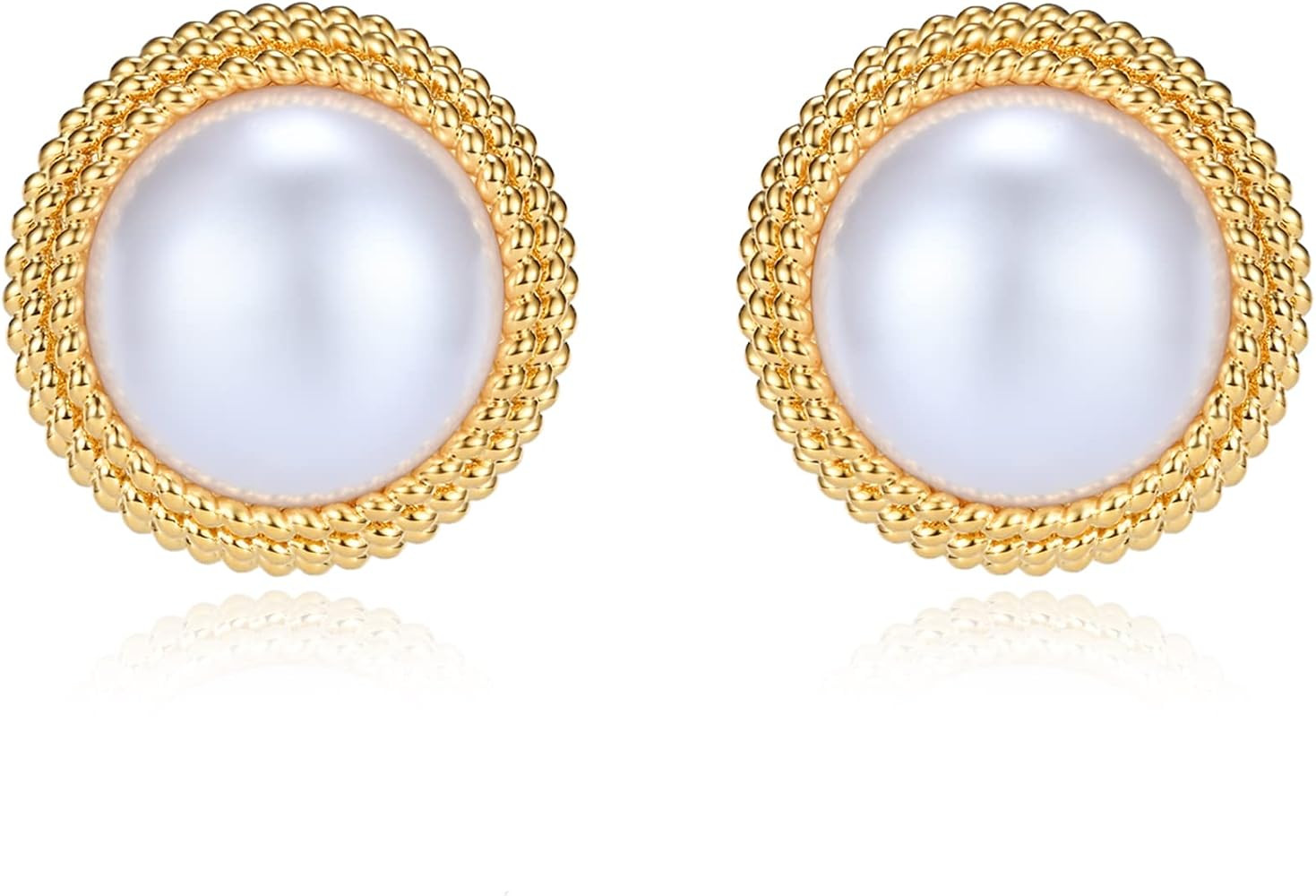 Gold Pearl Earrings for Women, 18K Gold Plated Pearl Stud Earring, Vintage Hypoallergenic Earring... | Amazon (US)