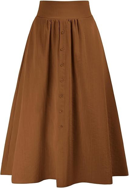 Kate Kasin Women's High Waist Midi Skirt Vintage Elastic A-Line Pleated Button Skirts with Pocket... | Amazon (US)