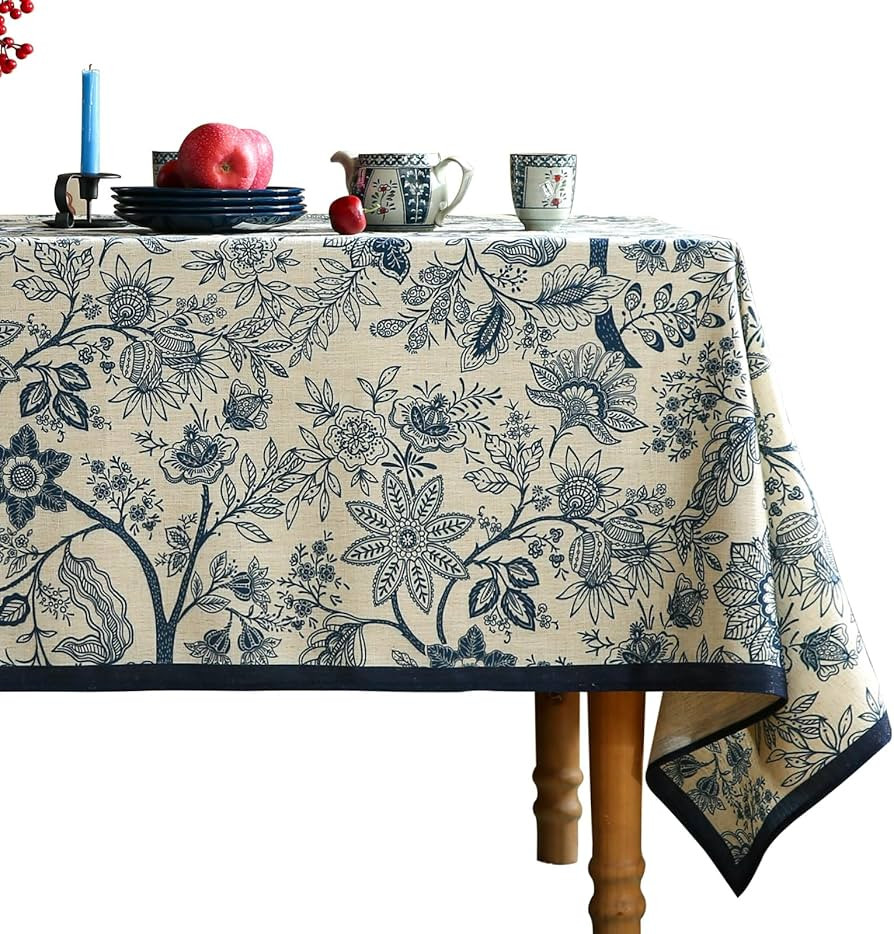 ISAENNE Designer French Linen Small Square Tablecloth,Blue Floral Washable Indoor Table Cloth,Dur... | Amazon (US)